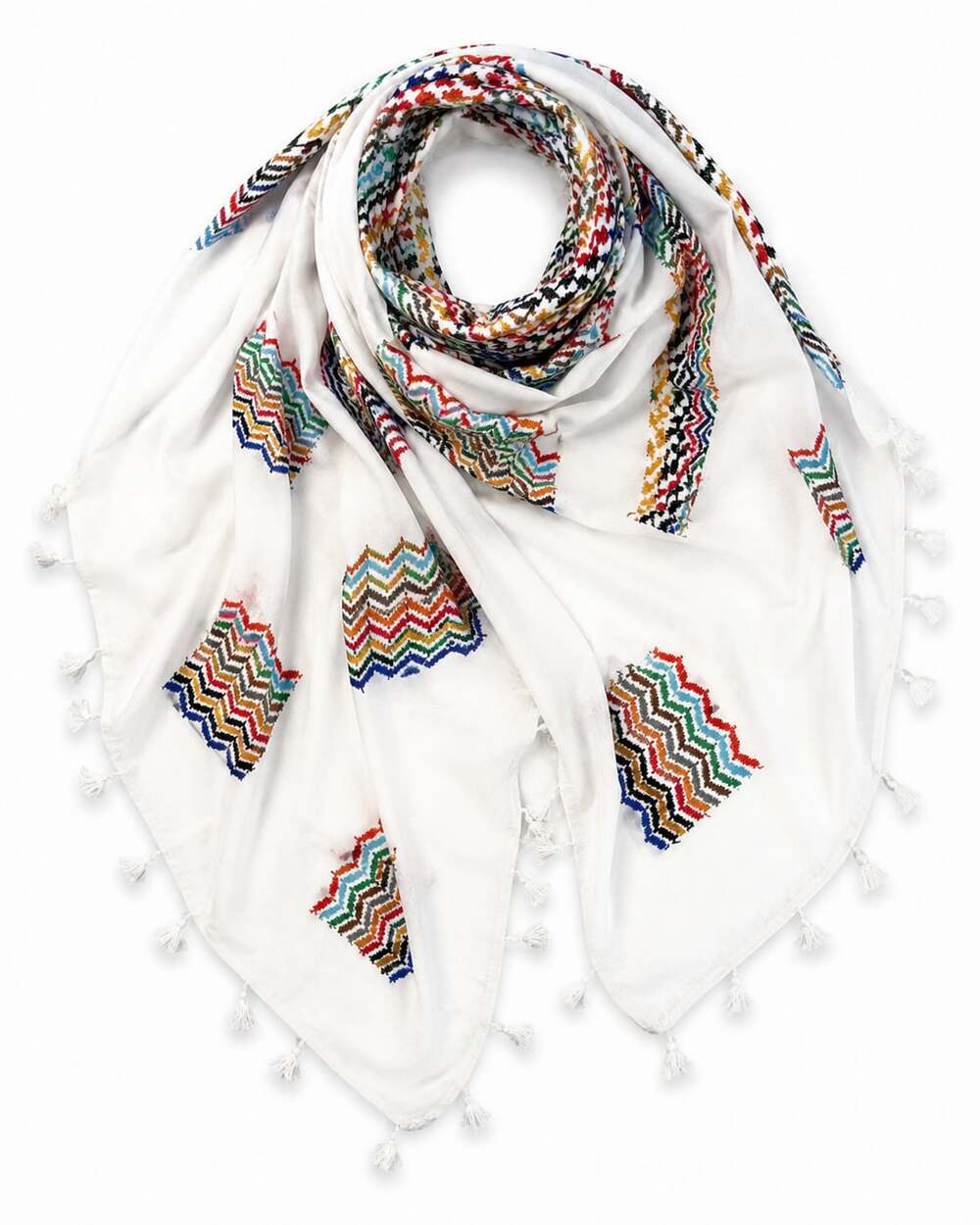 Authentic Palestinian Keffiyeh Scarf with Rainbow Chevron Pattern